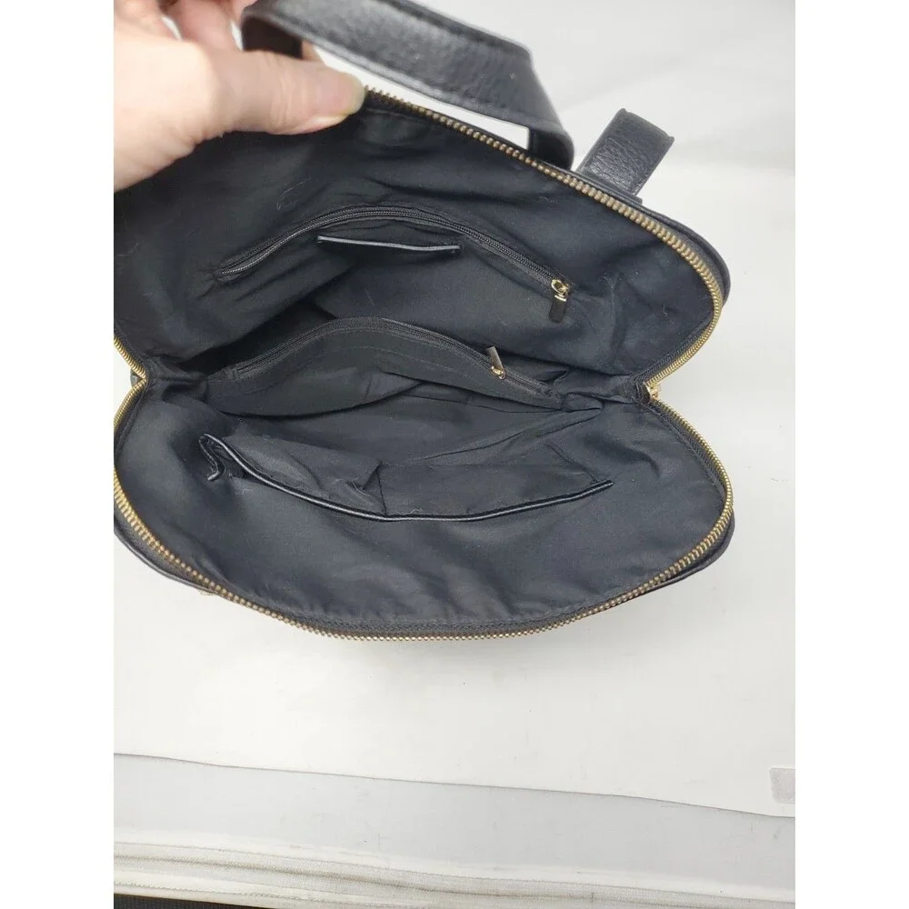 Expressions Black Faux Leather Backpack with Gold Hardware